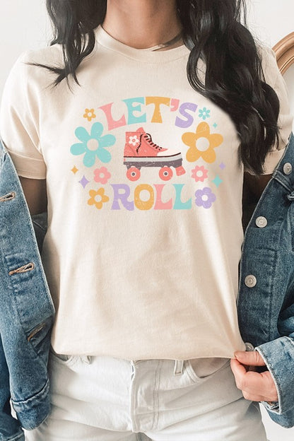 Lets Roll High top Roller Skate Floral Graphic Tee Shirt