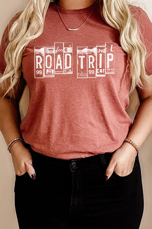 Road Trip License Plate Vacation Graphic Tee Shirt