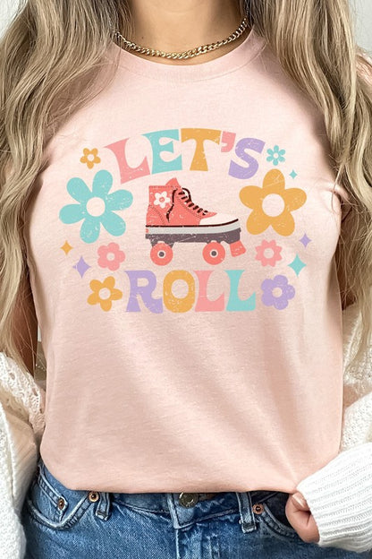 Lets Roll High top Roller Skate Floral Graphic Tee Shirt