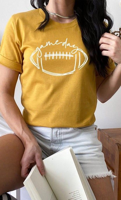 Cursive Football Game Day Graphic Tee Shirt