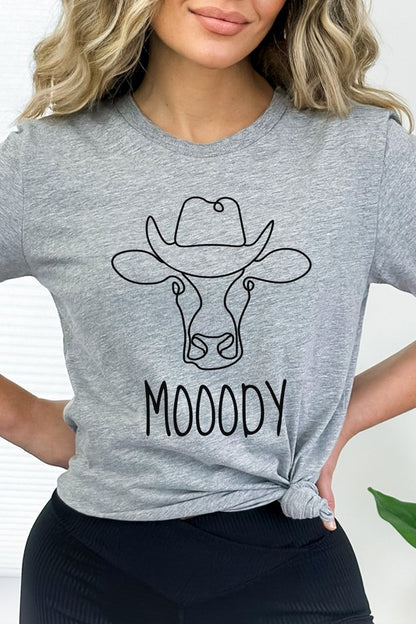 Mooody Country Cow Cowboy Hat Graphic Tee Shirt