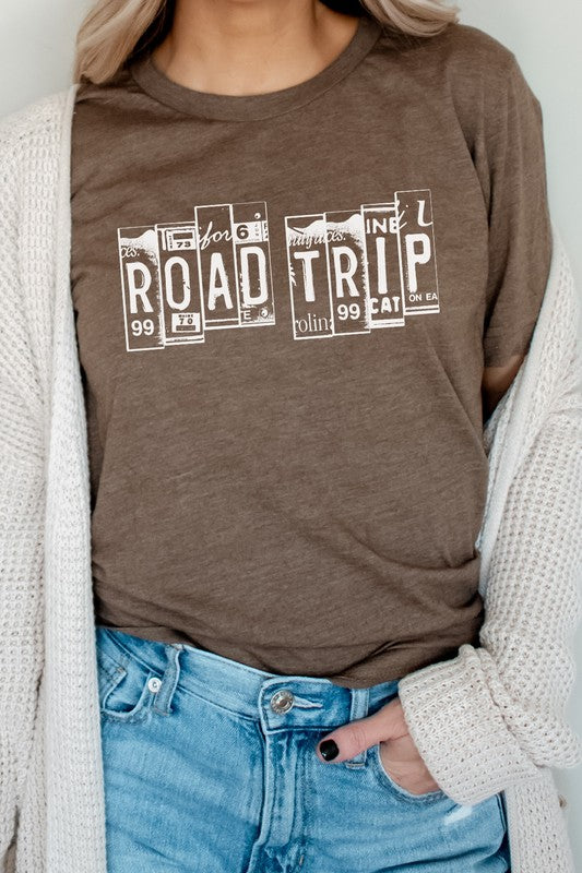 Road Trip License Plate Vacation Graphic Tee Shirt