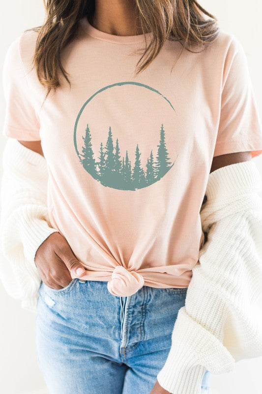 Crescent Pine Tree Forest Nature Hiker Graphic Tee Shirt