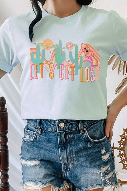 Lets Get Lost Desert Space Groovy Graphic Tee Shirt