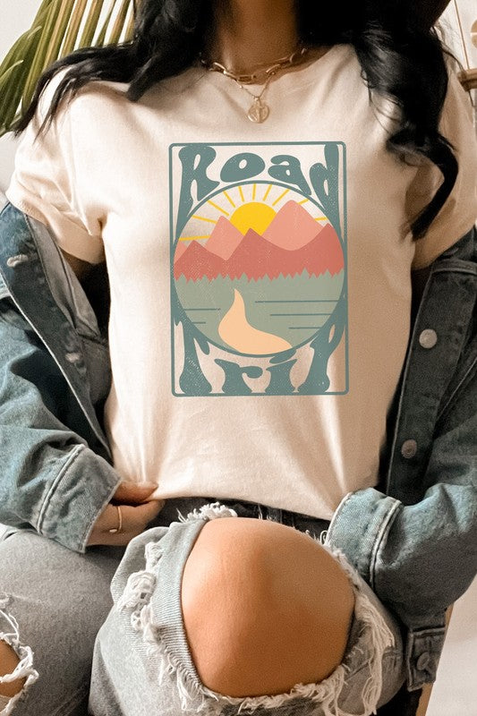 Road Trip Mountain Sunrise Adventure Graphic Tee Shirt