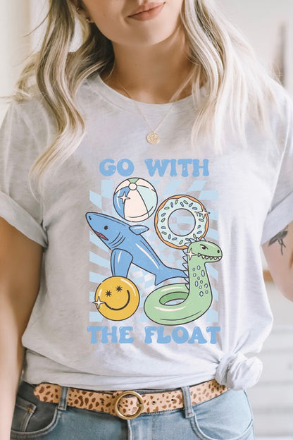 Distressed-Blue Go With The Float Pool Toys Graphic Tee Shirt