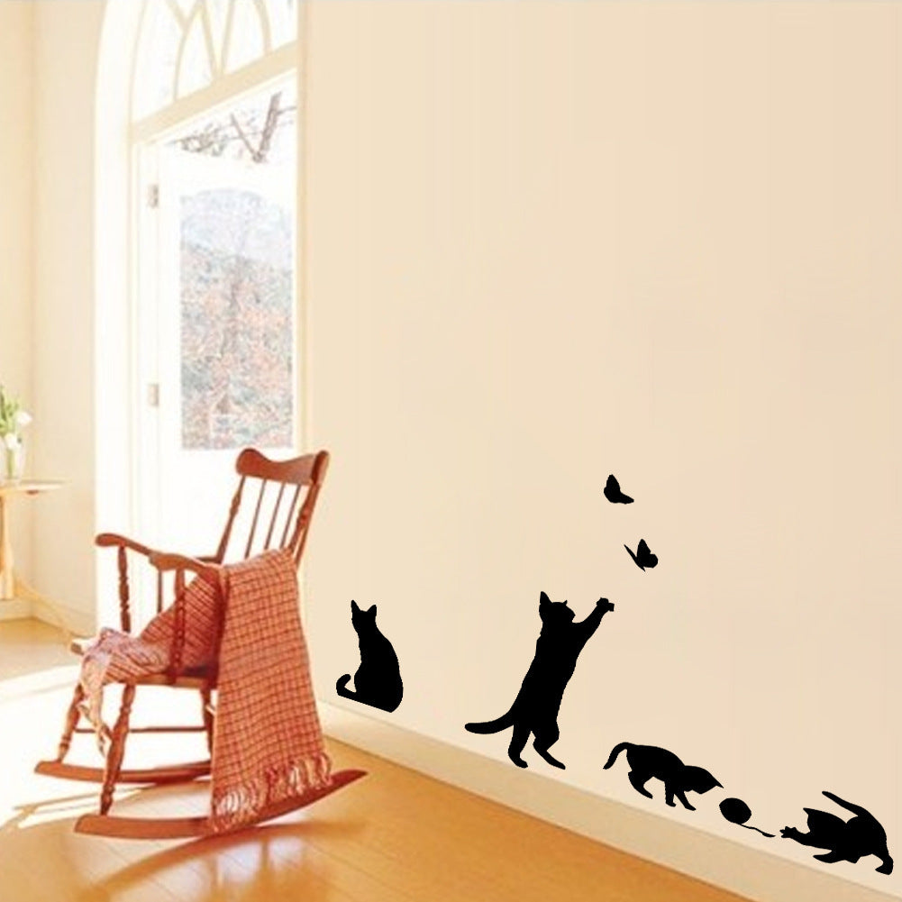 Cat Chasing Butterfly and Ball of Yarn Wall Sticker