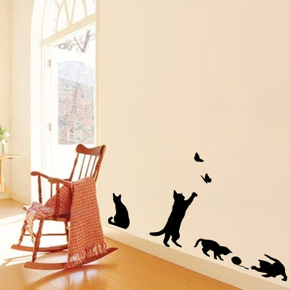 Cat Chasing Butterfly and Ball of Yarn Wall Sticker