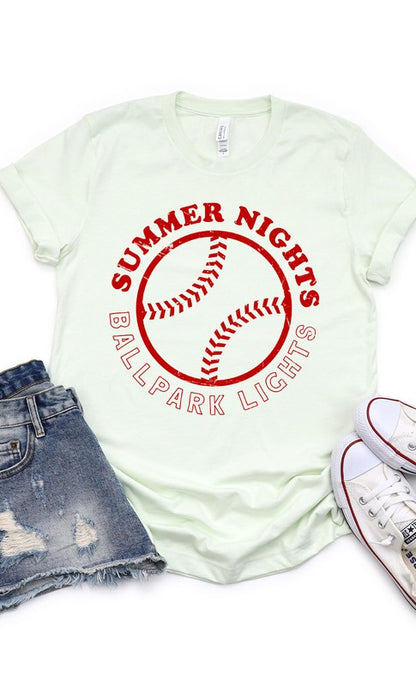 Summer Nights and Ballpark Lights Baseball Graphic Tee Shirt