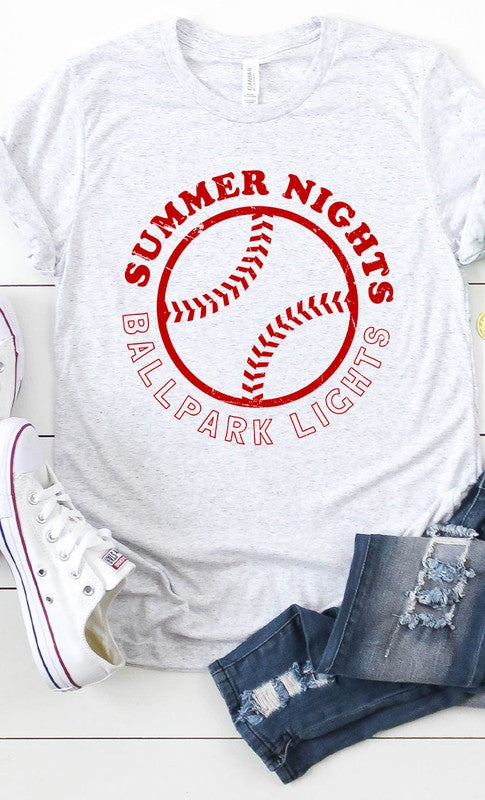 Summer Nights and Ballpark Lights Baseball Graphic Tee Shirt