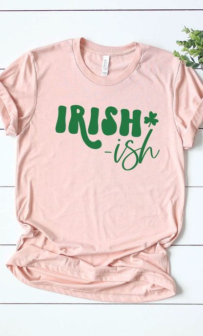 Irish ish green shamrock graphic tee shirt