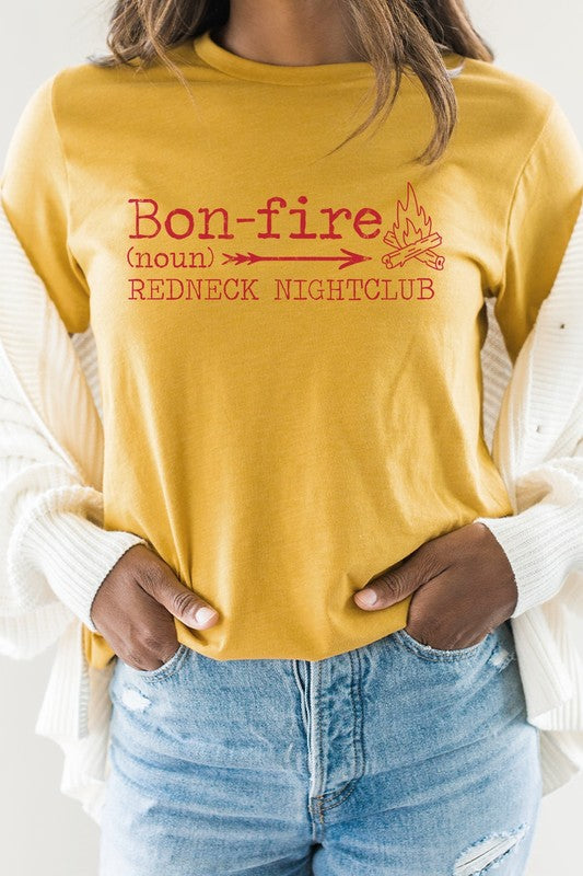 Bonfire Redneck Nightclub Fire Side Graphic Tee Shirt