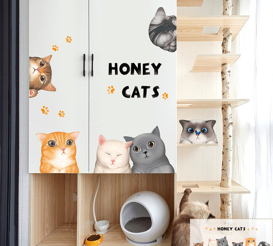 Cartoon Cat Wardrobe Stickers Creative Room Decoration Stickers Cat Litter Wall Stickers