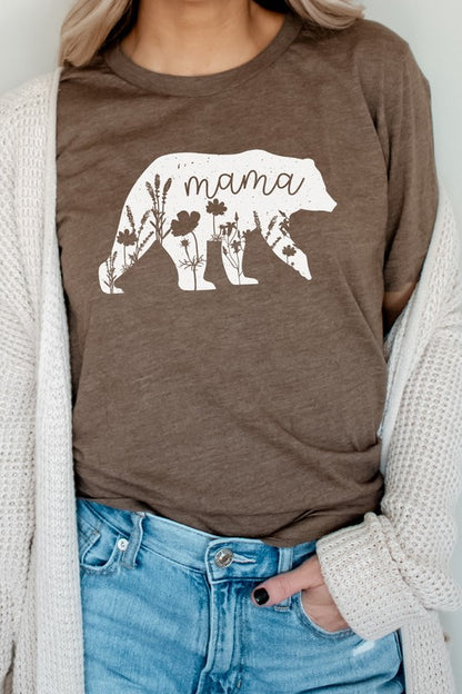 Mama Bear Floral Nature Silhouette Graphic Tee Shirt