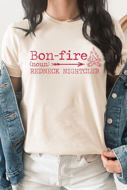 Bonfire Redneck Nightclub Fire Side Graphic Tee Shirt