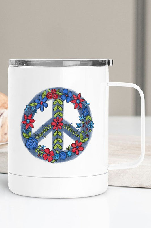 Patriotic Blue Floral Peace Travel Mug