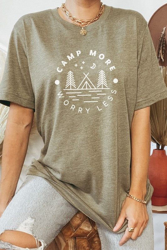 Camp More Worry Less Tent in Forest Graphic Tee Shirt