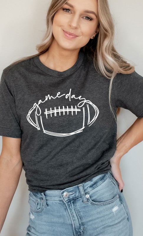 Cursive Football Game Day Graphic Tee Shirt