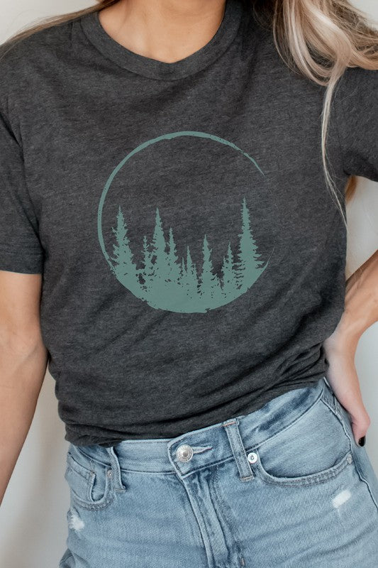 Crescent Pine Tree Forest Nature Hiker Graphic Tee Shirt