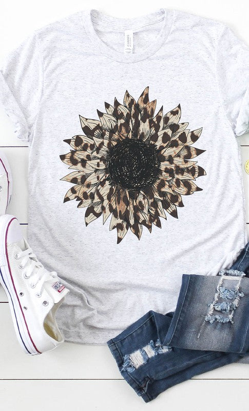 Leopard Print Sunflower Graphic Tee Shirt