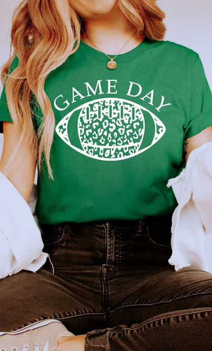 Game Day Leopard Spot White Football Graphic Tee Shirt