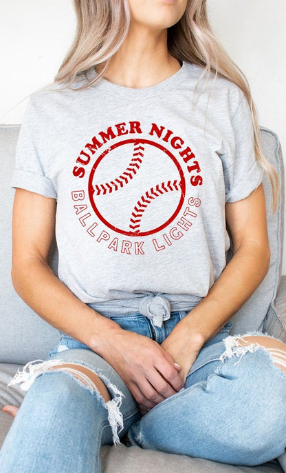 Summer Nights and Ballpark Lights Baseball Graphic Tee Shirt