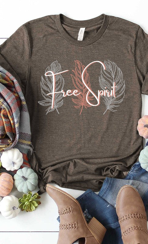 Boho Free Spirit Feather Graphic Tee Shirt