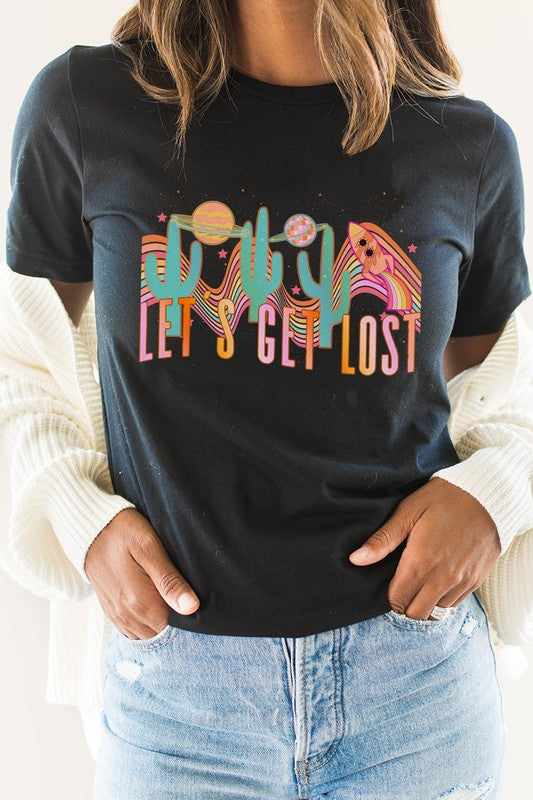 Lets Get Lost Desert Space Groovy Graphic Tee Shirt