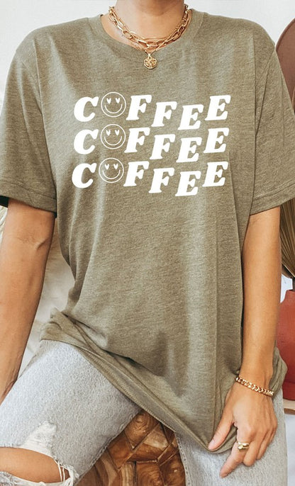 Smiley Coffee Graphic Tee Shirt