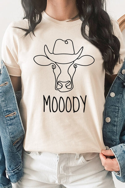 Mooody Country Cow Cowboy Hat Graphic Tee Shirt