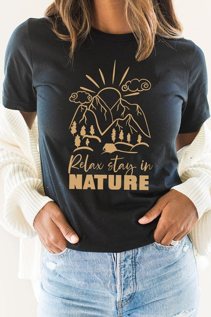 Relax Stay In Nature Mountain Camping Graphic Tee Shirt