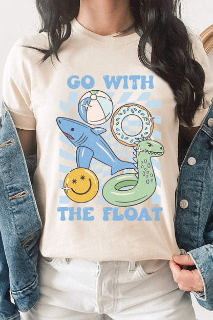 Distressed-Blue Go With The Float Pool Toys Graphic Tee Shirt