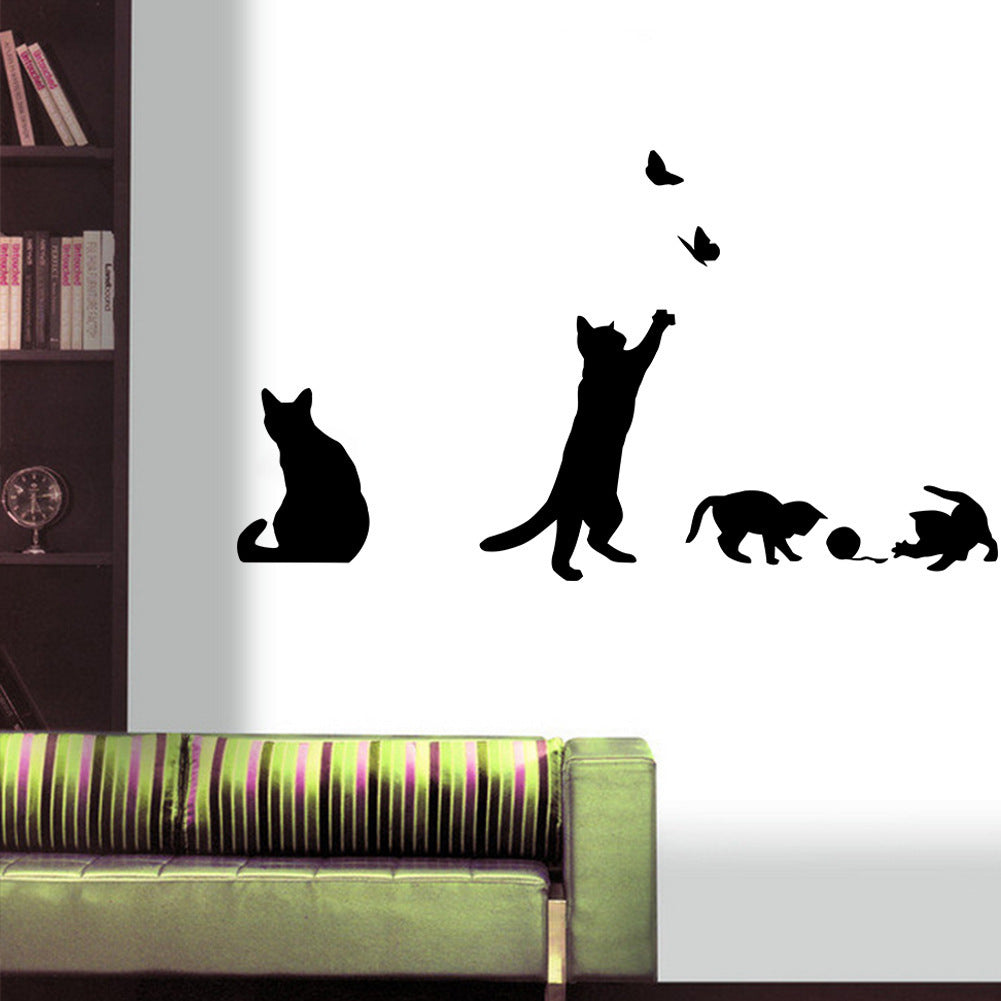 Cat Chasing Butterfly and Ball of Yarn Wall Sticker