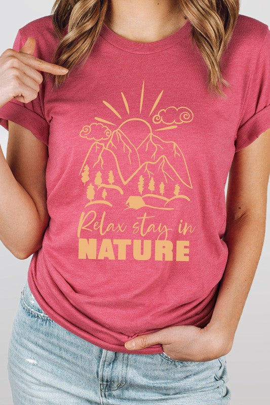 Relax Stay In Nature Mountain Camping Graphic Tee Shirt