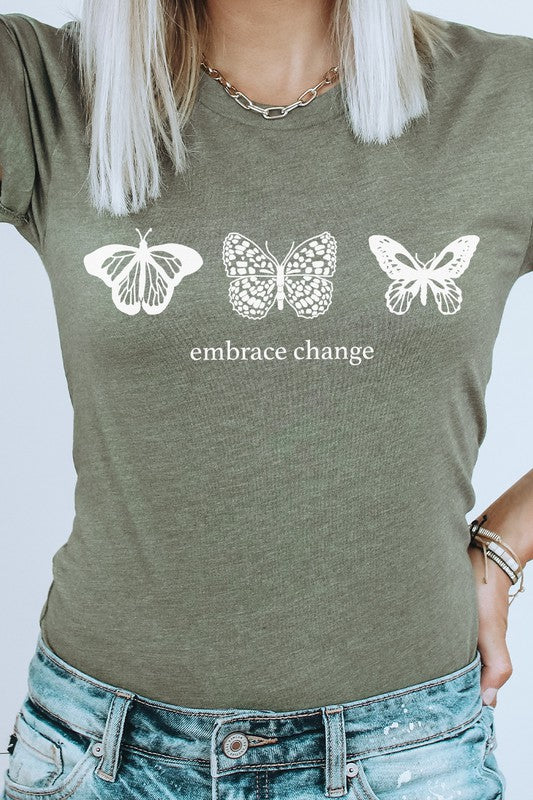 Embrace Change Butterfly Summer Graphic Tee Shirt