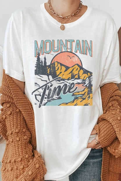 Mountain Time River Sunrise Summer Graphic Tee Shirt