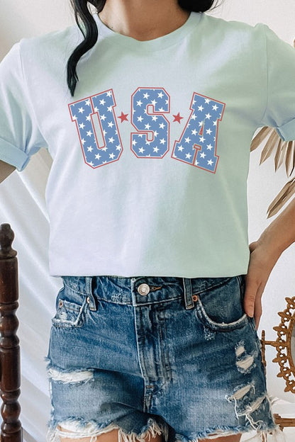 Starred USA Patriotic Graphic Tee Shirt