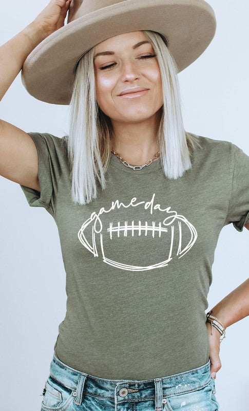 Cursive Football Game Day Graphic Tee Shirt