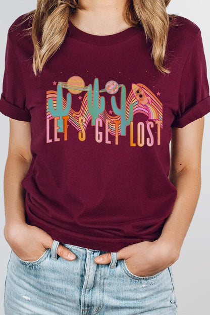 Lets Get Lost Desert Space Groovy Graphic Tee Shirt