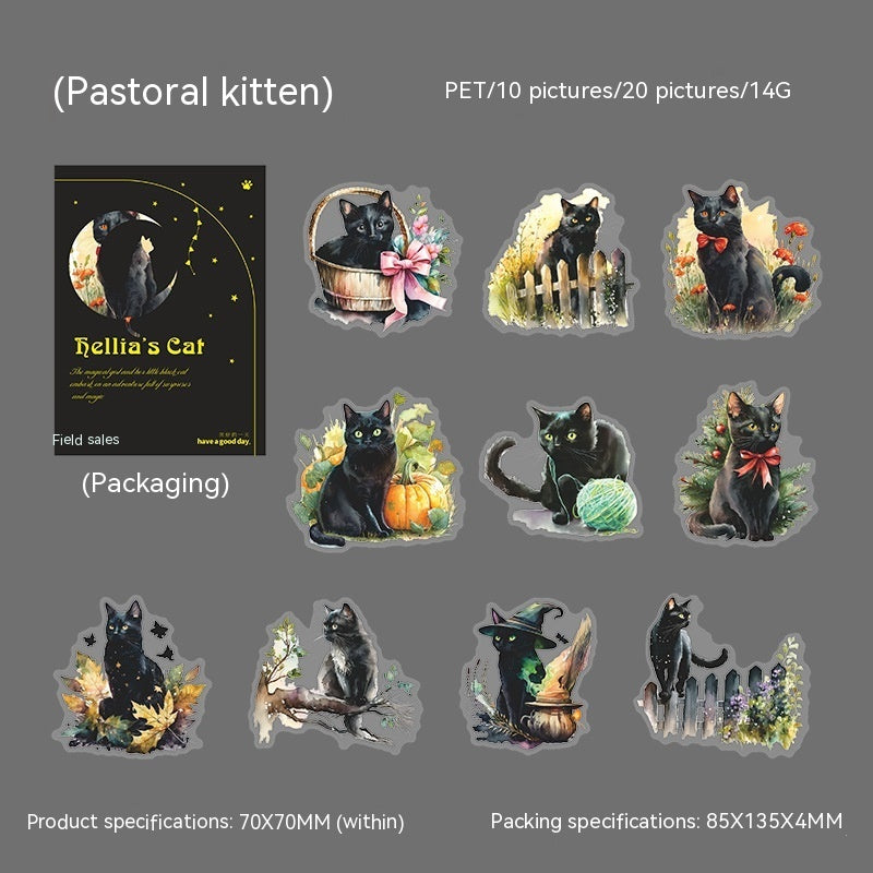 Beautiful Day PET Stickers Black Leah's Cat Series