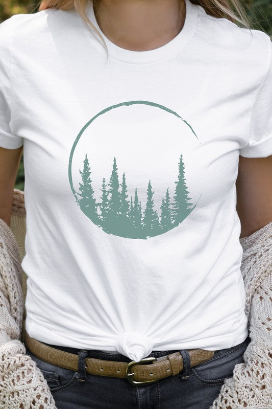 Crescent Pine Tree Forest Nature Hiker Graphic Tee Shirt