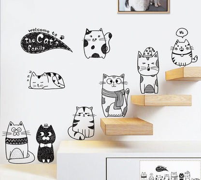 Cartoon Cat Wardrobe Stickers Creative Room Decoration Stickers Cat Litter Wall Stickers