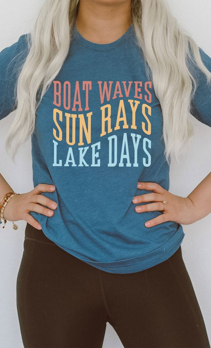 Boat Waves Sun Rays and Lake Days Graphic Tee Shirt