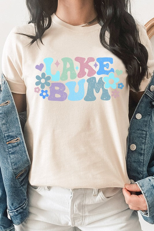 Pastel Flowers Lake Bum Summer Graphic Tee Shirt