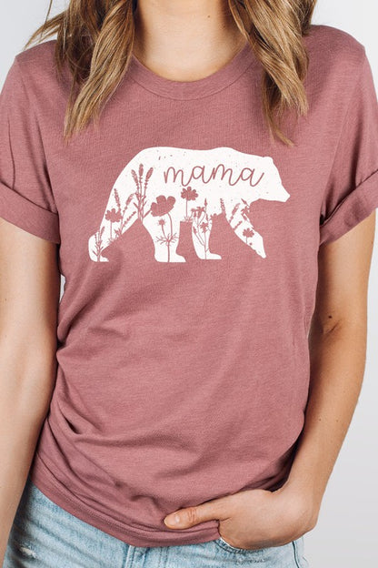 Mama Bear Floral Nature Silhouette Graphic Tee Shirt