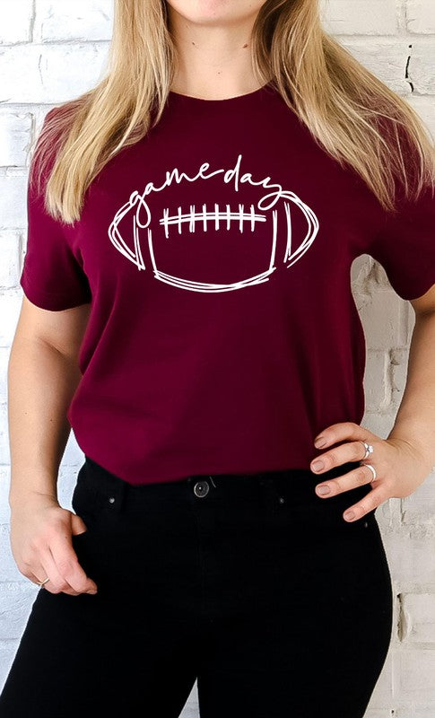 Cursive Football Game Day Graphic Tee Shirt