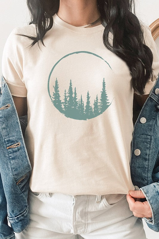 Crescent Pine Tree Forest Nature Hiker Graphic Tee Shirt