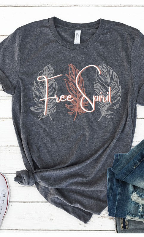 Boho Free Spirit Feather Graphic Tee Shirt