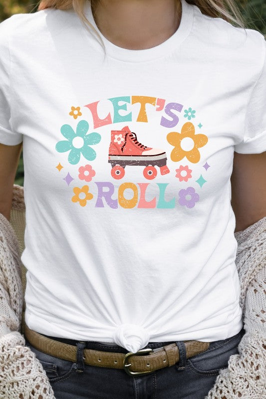 Lets Roll High top Roller Skate Floral Graphic Tee Shirt