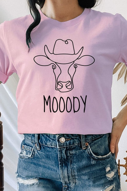 Mooody Country Cow Cowboy Hat Graphic Tee Shirt